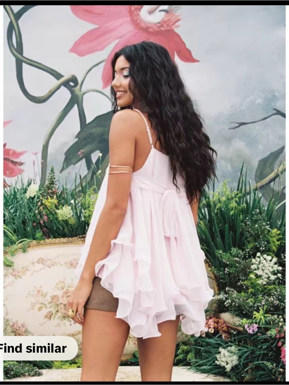 Cider Layered Ruffle Camisole Tank Top - Light Blue & Pale Pink - Picture 3 of 4